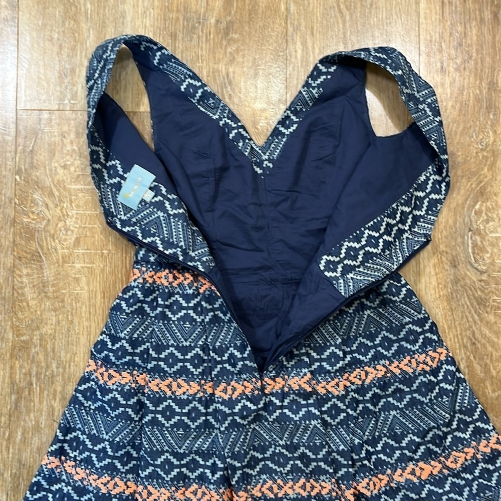 Skies Are Blue Navy Coral Aztec Print Mini Dress Lined V-Neck Back Zip Small EUC - Picture 7 of 14